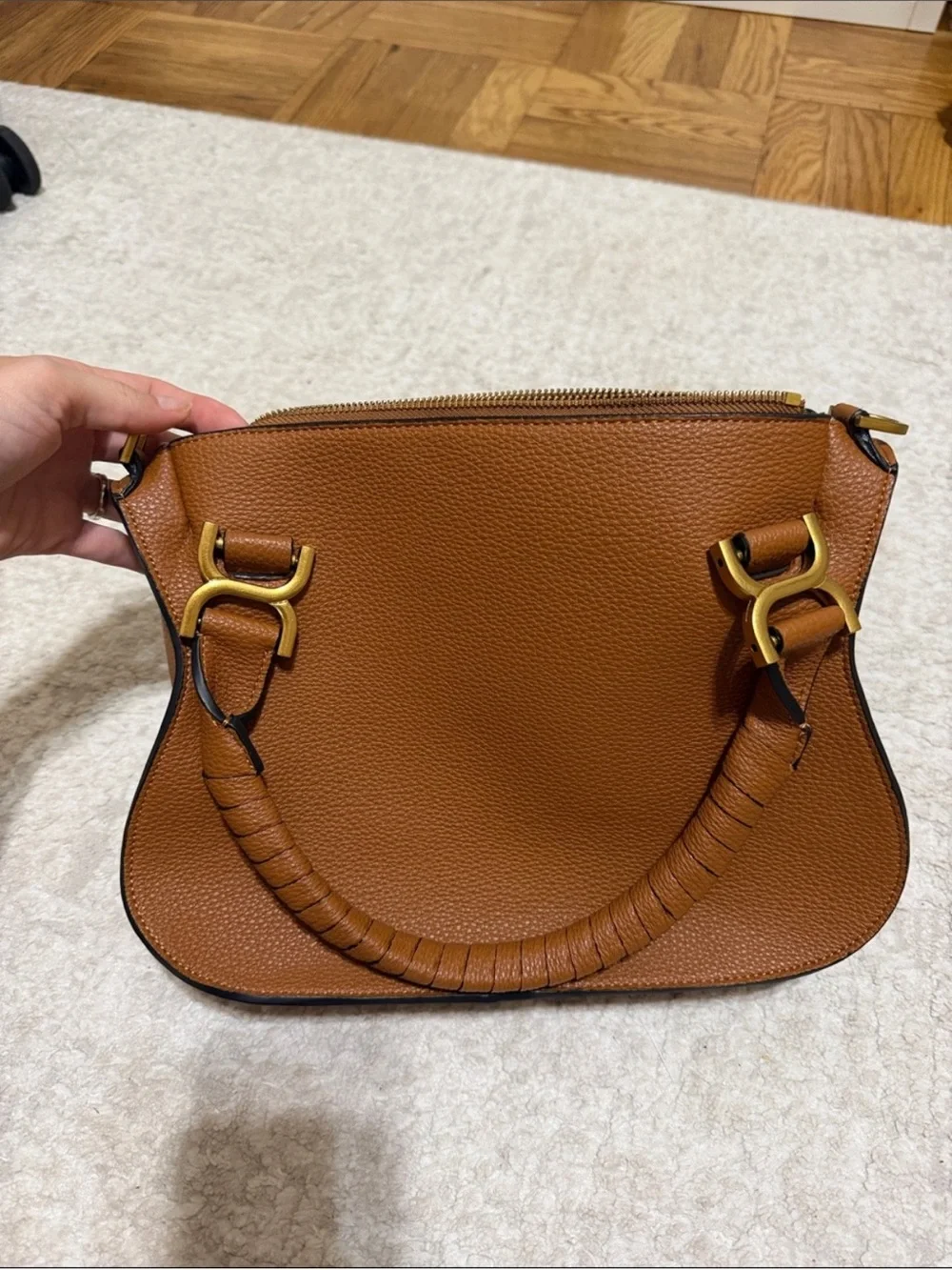 Chloe Marcie Leather Satchel Bag in Tan